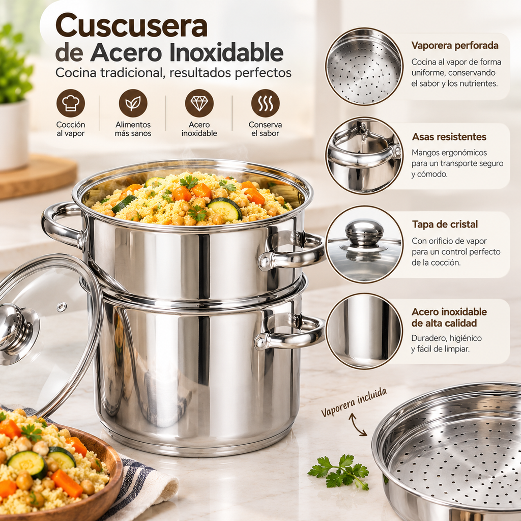 Cuscusera de acero inoxidable