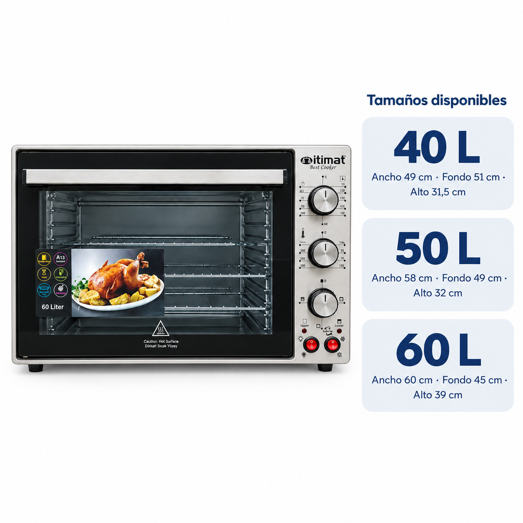 Forno elétrico de bancada itimat disponível em 40, 50 e 60 litros