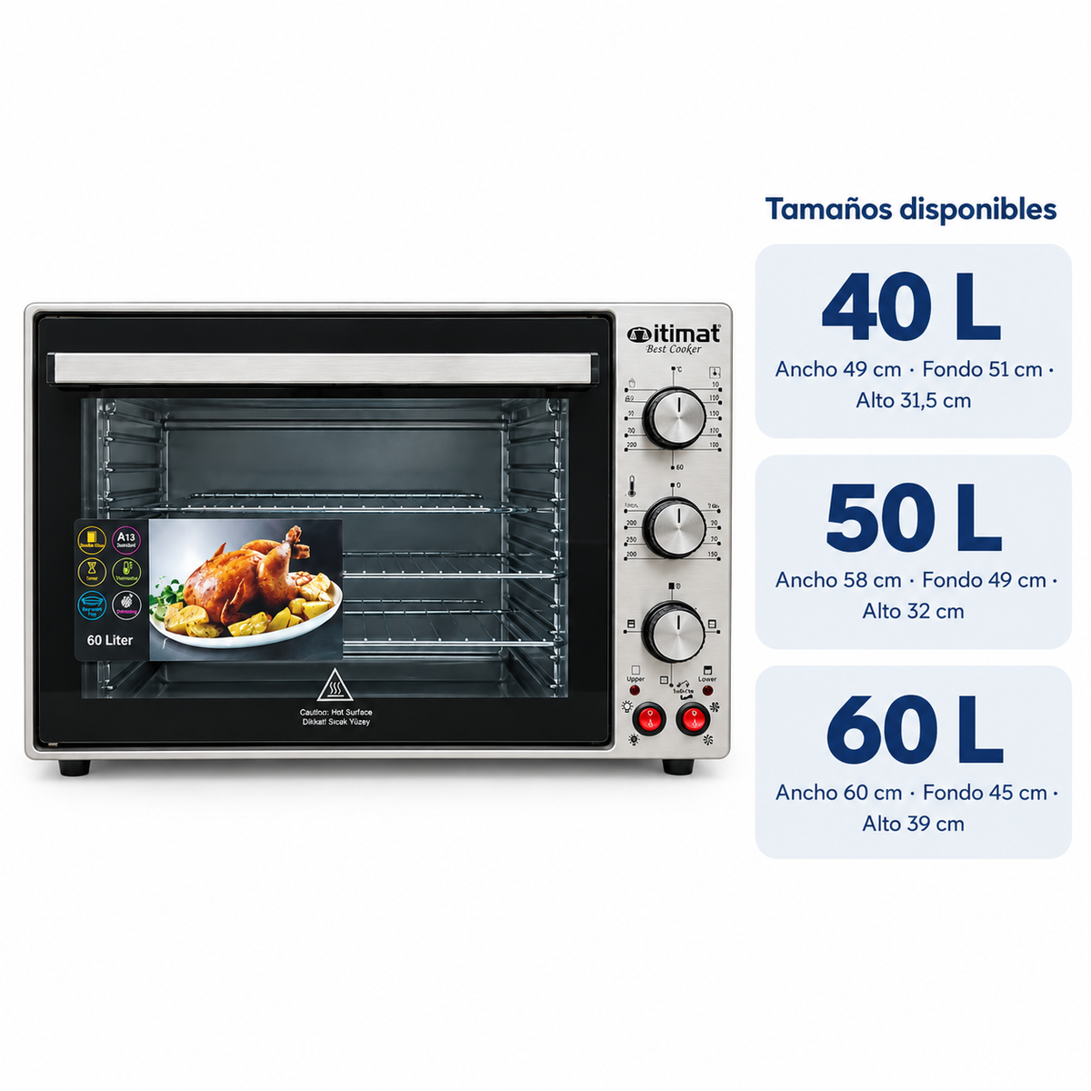 Forno elétrico de bancada itimat disponível em 40, 50 e 60 litros