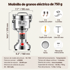 Molino Eléctrico de Acero Inoxidable para Cereales, Especias y Café - De 100 g a 1000 g