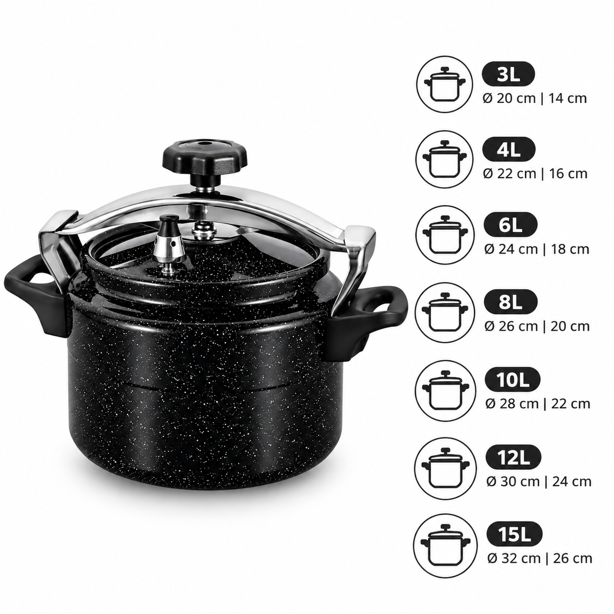 Black speckled-finish pressure cooker, 3 to 15 L, konaiko – photo 4