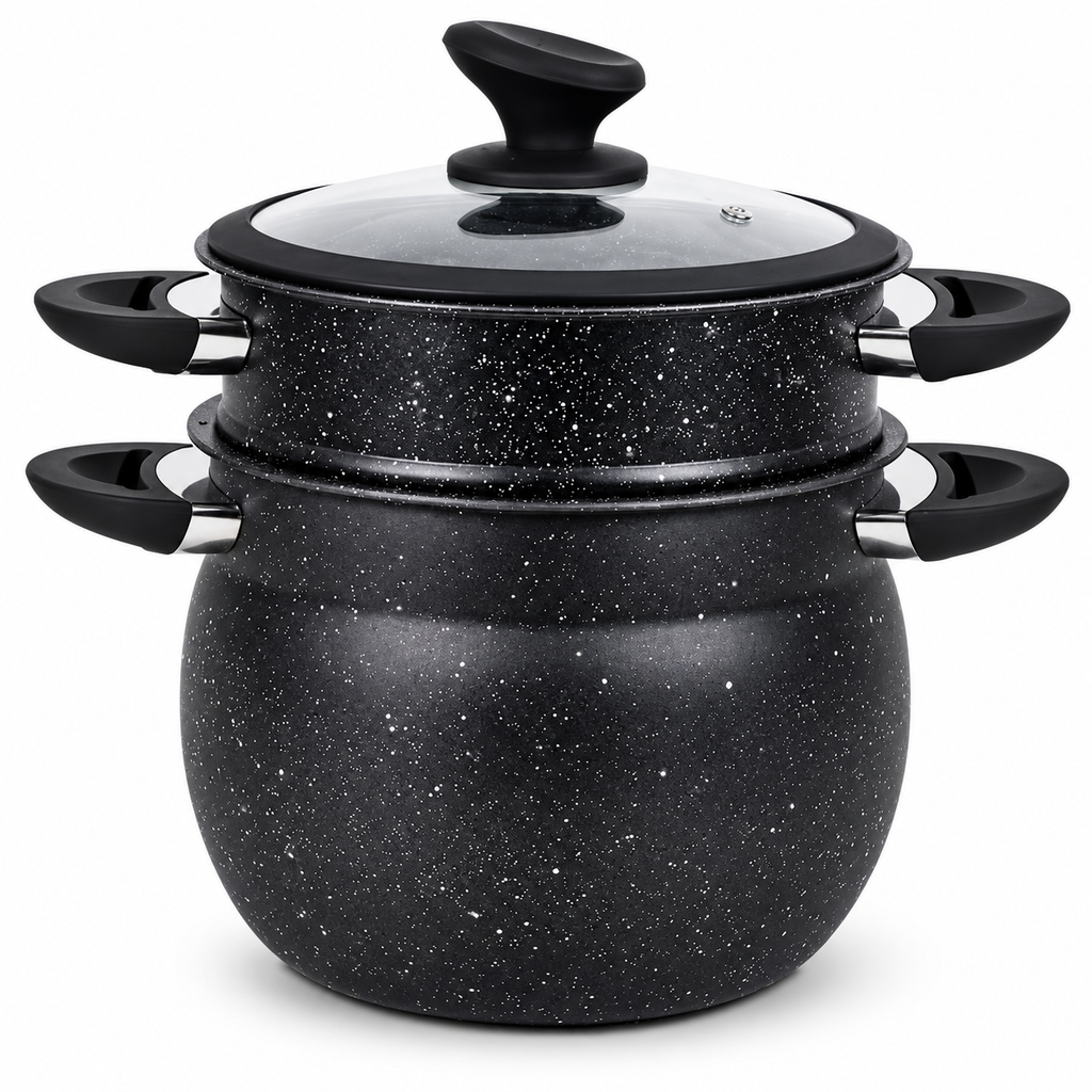 Cuscusera negra con acabado moteado y tapa de cristal de 4 a 15 L, konaiko – foto 1