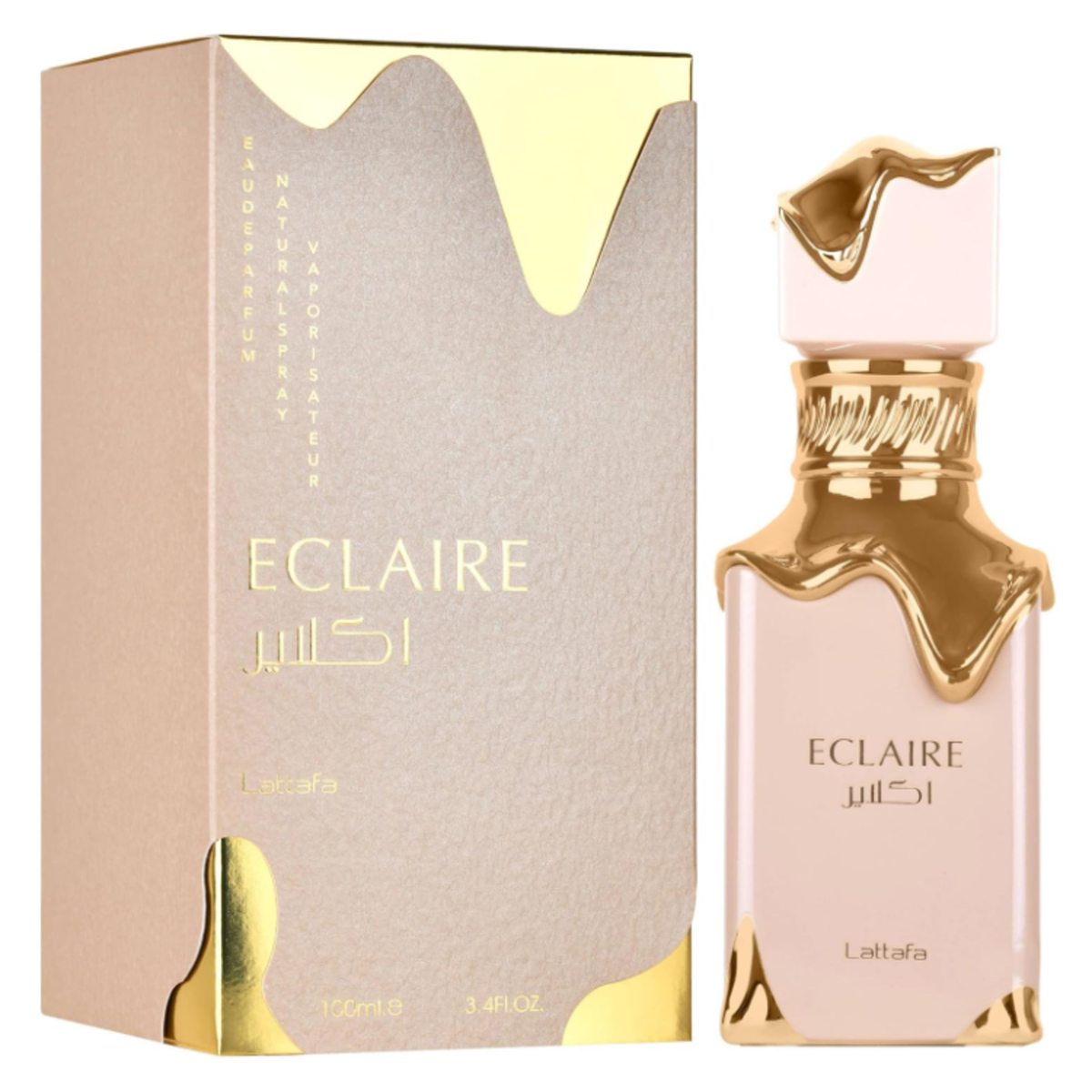 Box of Eclaire Lattafa perfume, gourmand oriental fragrance