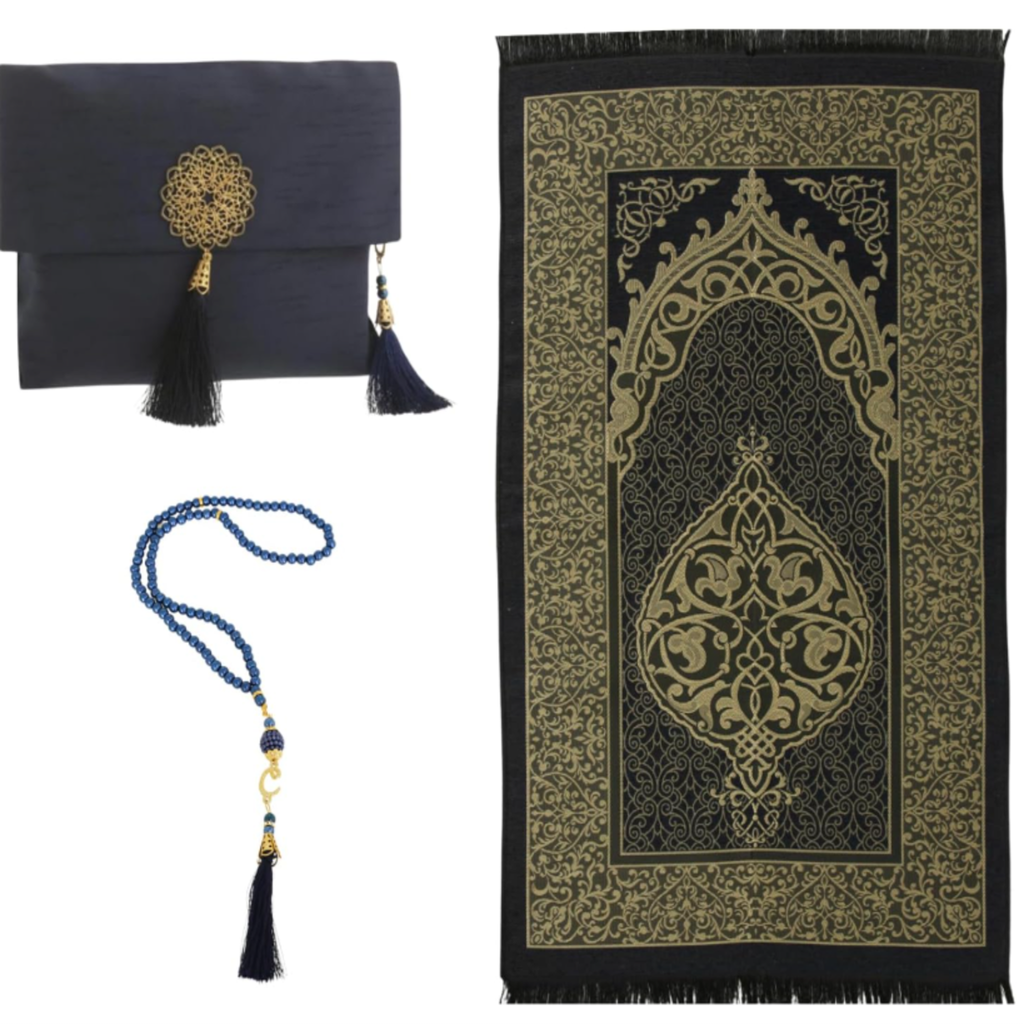 Premium Islamic prayer set with rug, bag and tasbih