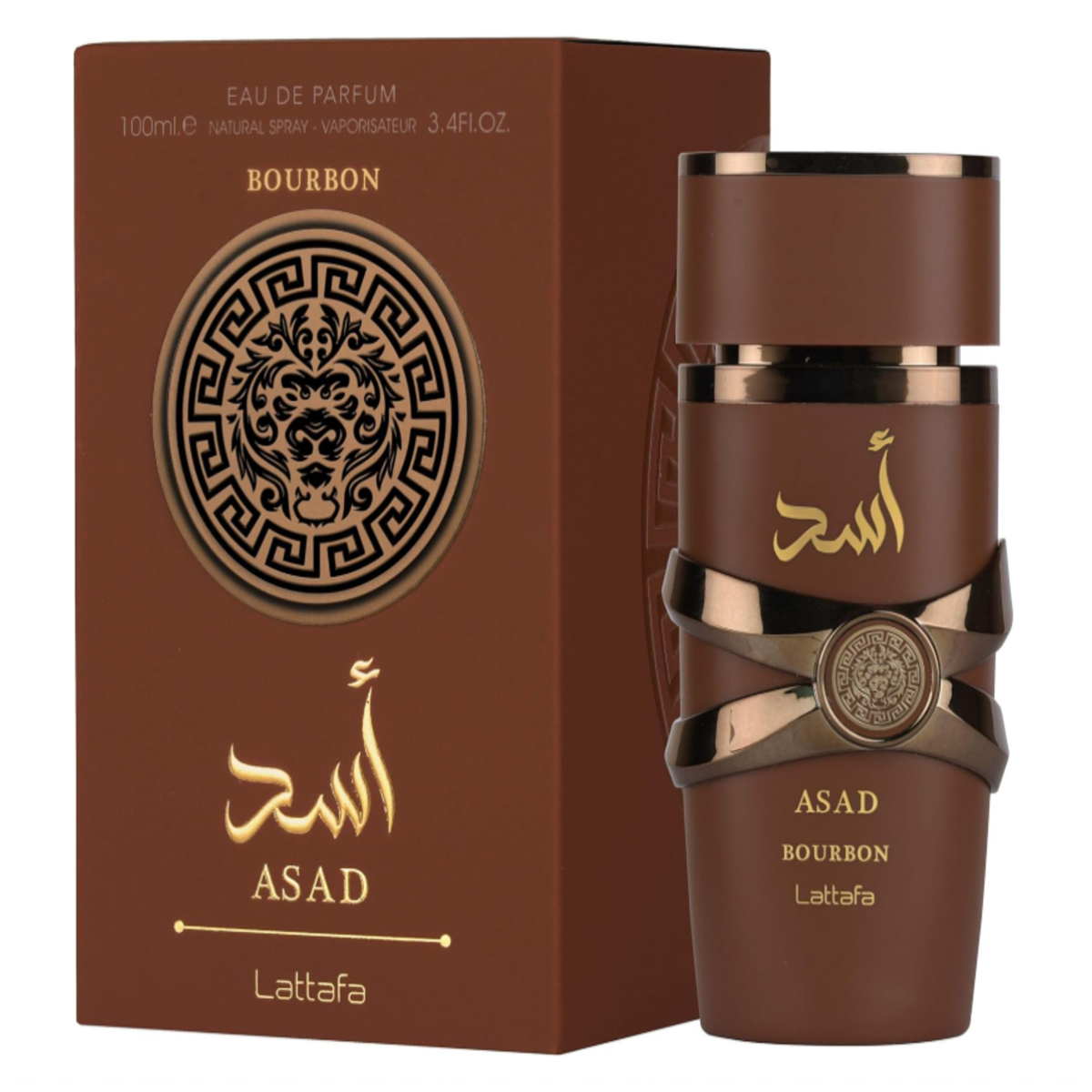 Box of Asad Bourbon Lattafa perfume, woody fragrance