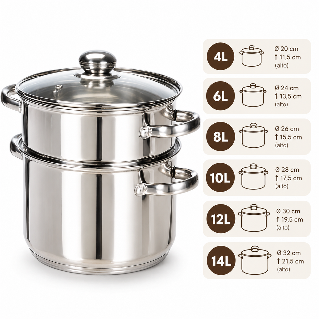 Cuscuseras de acero inoxidable en varios tamaños, de 4 a 14 L