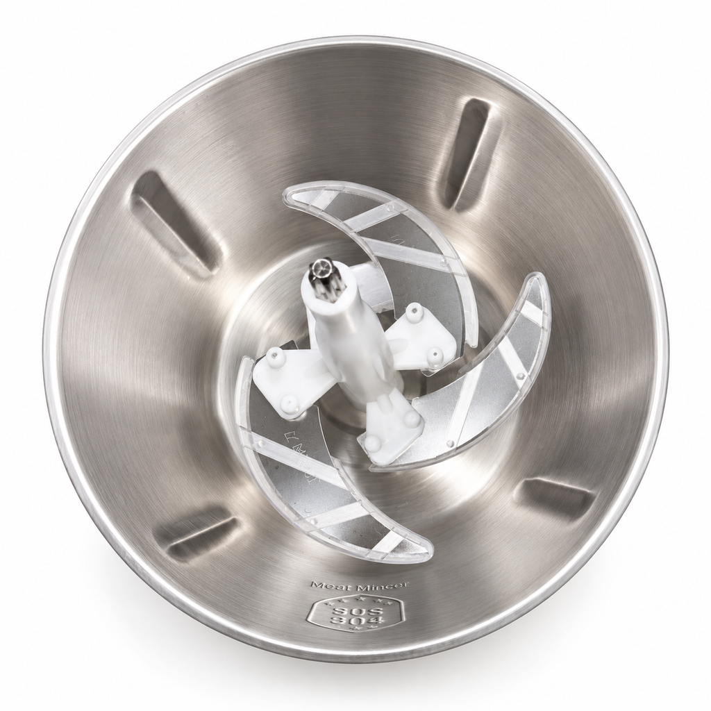 Vaso de acero inoxidable de la picadora con cuchillas y marca SUS 304 grabada