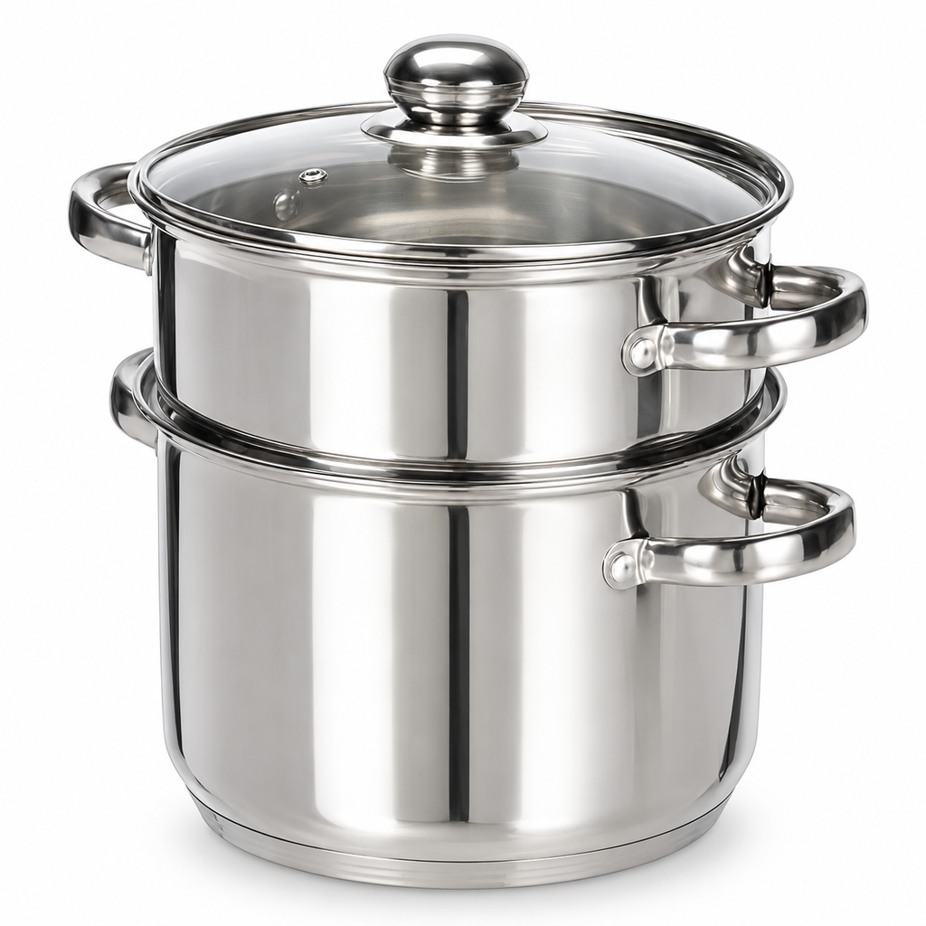 Cuscusera de acero inoxidable brillante con tapa de cristal