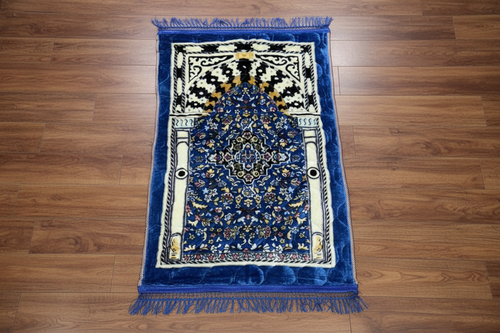 Alfombra de oración azul oscuro con diseño de candelabro
