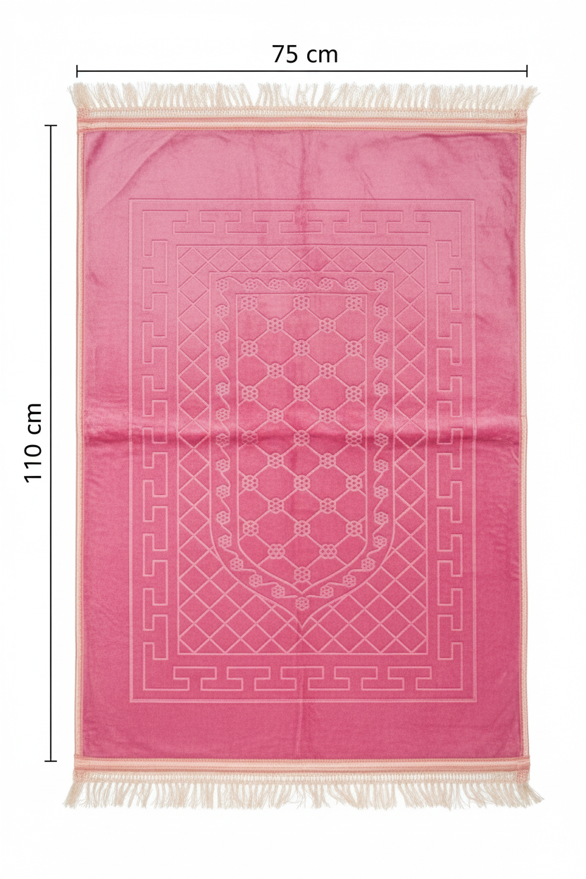 Alfombra de oración rosa con medidas