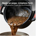 Olla a presión negra de 6 litros preparada para cocinar
